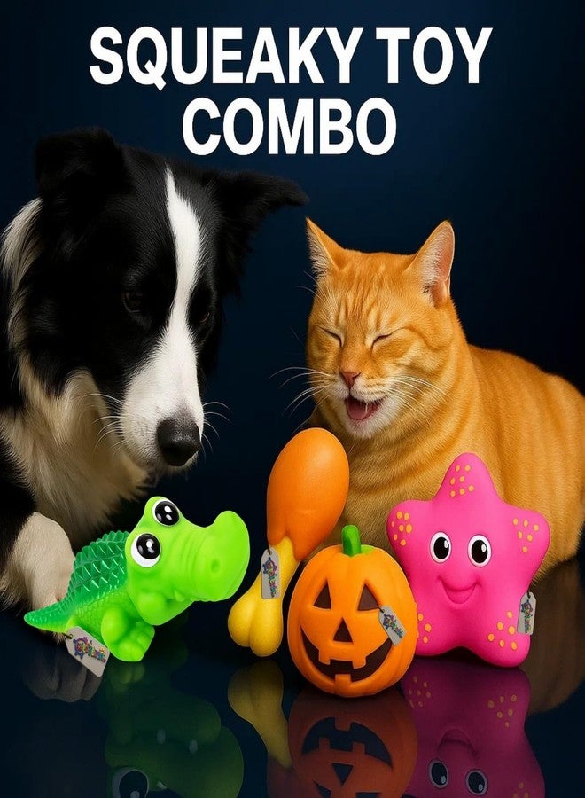 Western Era Dog Squeaky Toy Combo | Crocodile, Pumpkin, Chicken Leg & Starfish | Chewable Rubber Toys for Aggressive Chewers | Textured & Fun Shapes | Squeaky Play Toys | Indoor & Outdoor Play - Image 2